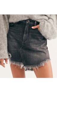 Free People Bailey Denim Fringe Mini Skirt Black Wash W27 Festival Cowgirl